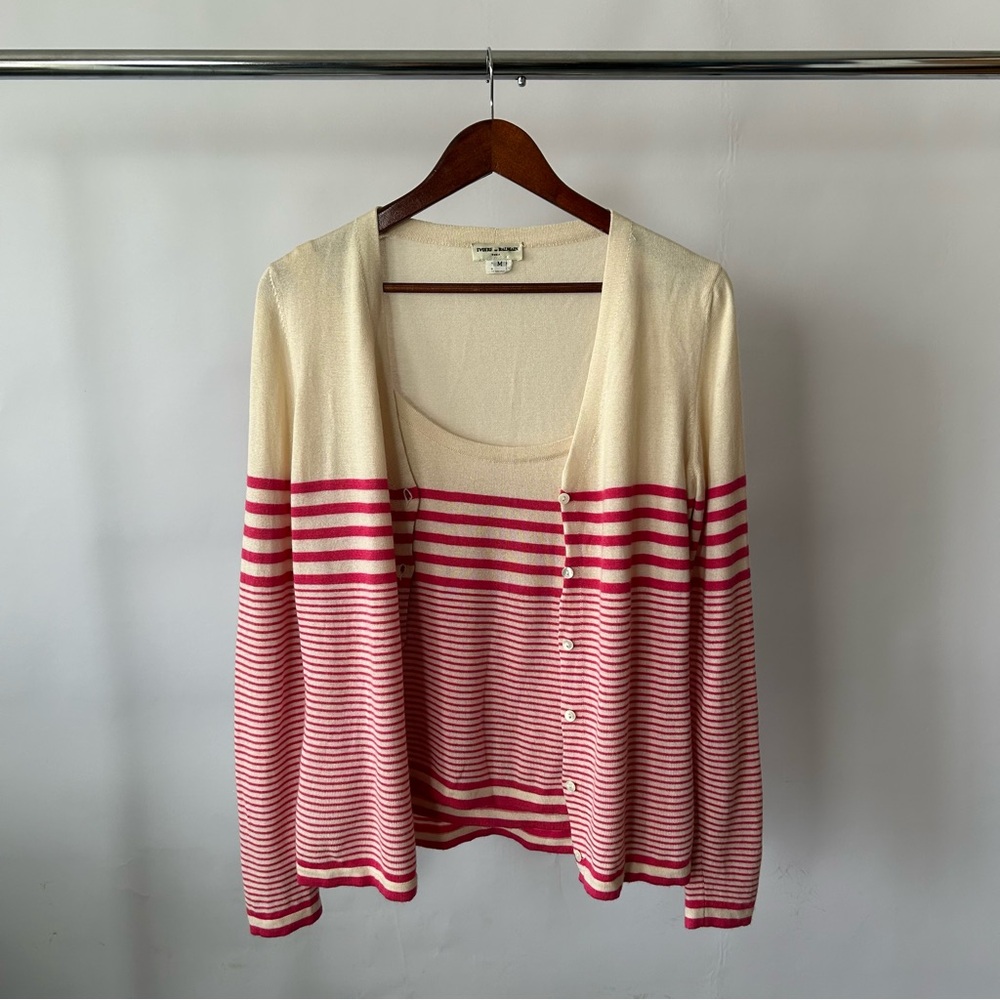 VTG 80s Ivoire de Balmain Paris Striped Cardigan & Cami Set | Silk Cashmere M - Picture 9 of 14